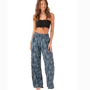 Lotus and Luna Pampa Point Wide Leg Drawstring Pants in Blue Tie Dye